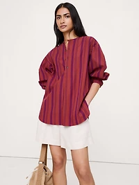 Cotton Poplin Collarless Tunic