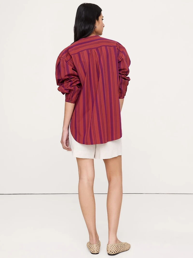 Cotton Poplin Collarless Tunic