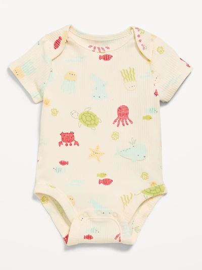 Printed Short-Sleeve Ribbed Bodysuit for Baby