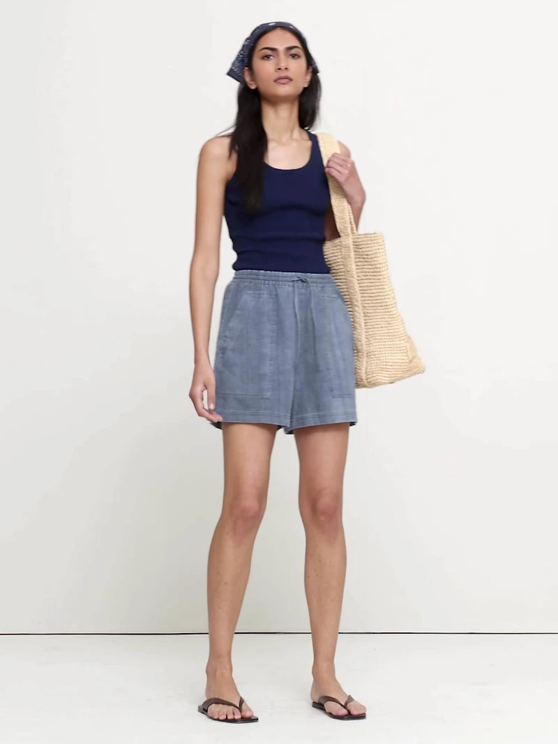 4" High-Rise Ramie-Cotton Pull-On Short