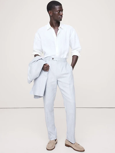 Tailored Slim-Fit Herringbone Linen-Merino Suit Pant