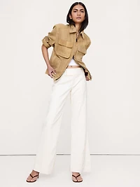 Low-Rise Wide-Leg Stretch Linen-Viscose Pant