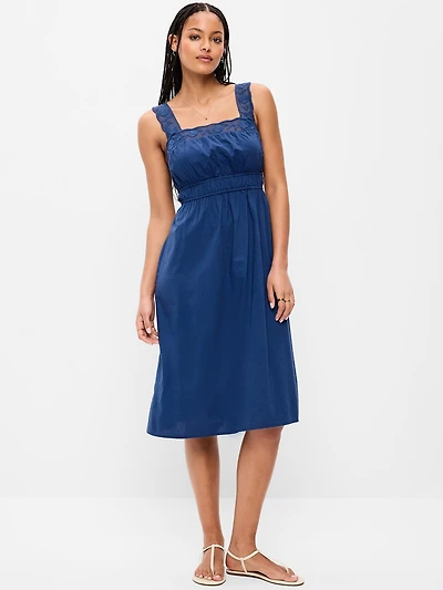 Fit & Flare Smocked-Waist Midi Dress