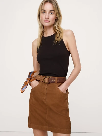 Paneled Denim Mini Skirt