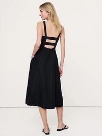Linen Square-Neck Midi Dress