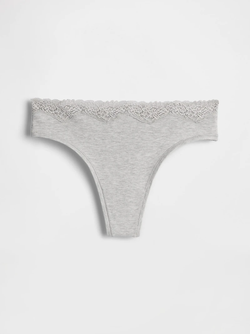 Organic Stretch Cotton Lace-Trim Thong