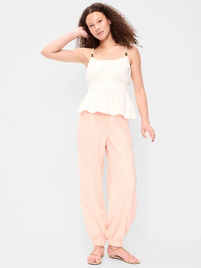 Mid-Rise Linen-Blend Cinched-Ankle Pants