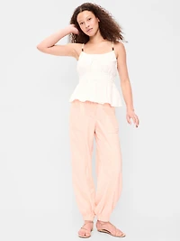 Mid-Rise Linen-Blend Cinched-Ankle Pants