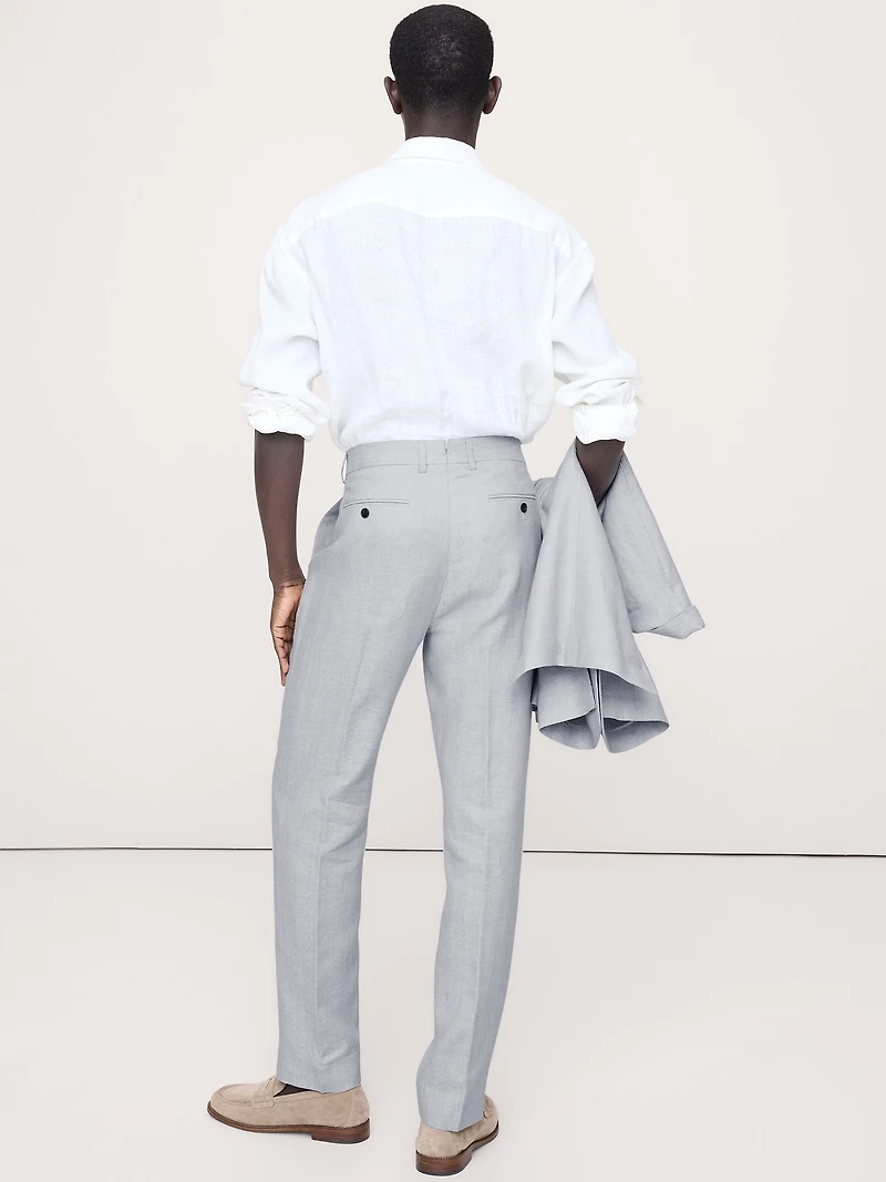 Tailored Slim-Fit Herringbone Linen-Merino Suit Pant