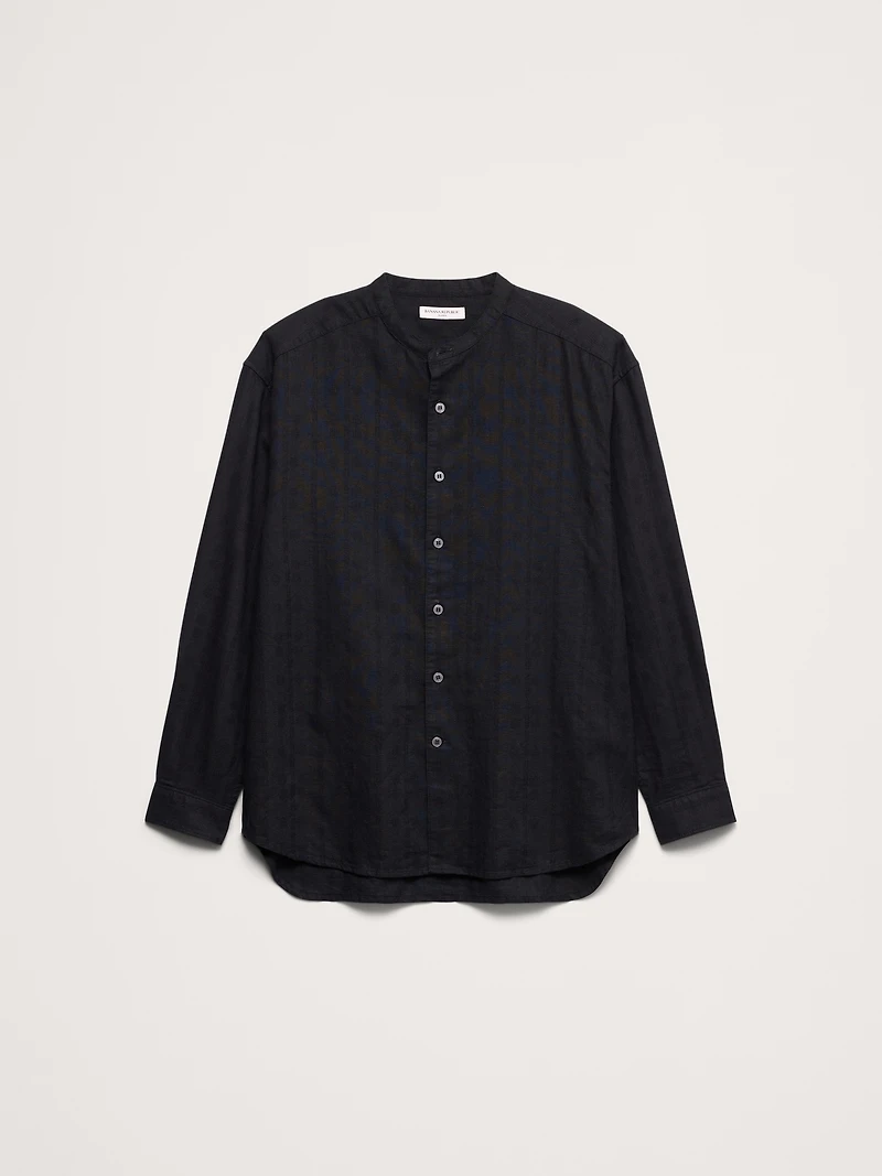 Relaxed-Fit Cotton-Linen Banded-Collar Shirt
