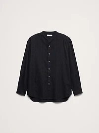 Relaxed-Fit Cotton-Linen Banded-Collar Shirt