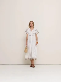 Embroidered Linen Tiered Maxi Dress