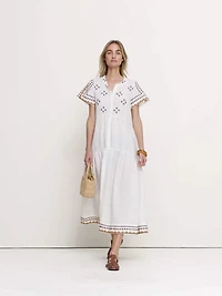 Embroidered Linen Tiered Maxi Dress