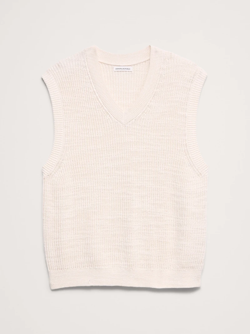 Cotton-Linen Slub V-Neck Sweater Vest