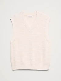 Cotton-Linen Slub V-Neck Sweater Vest