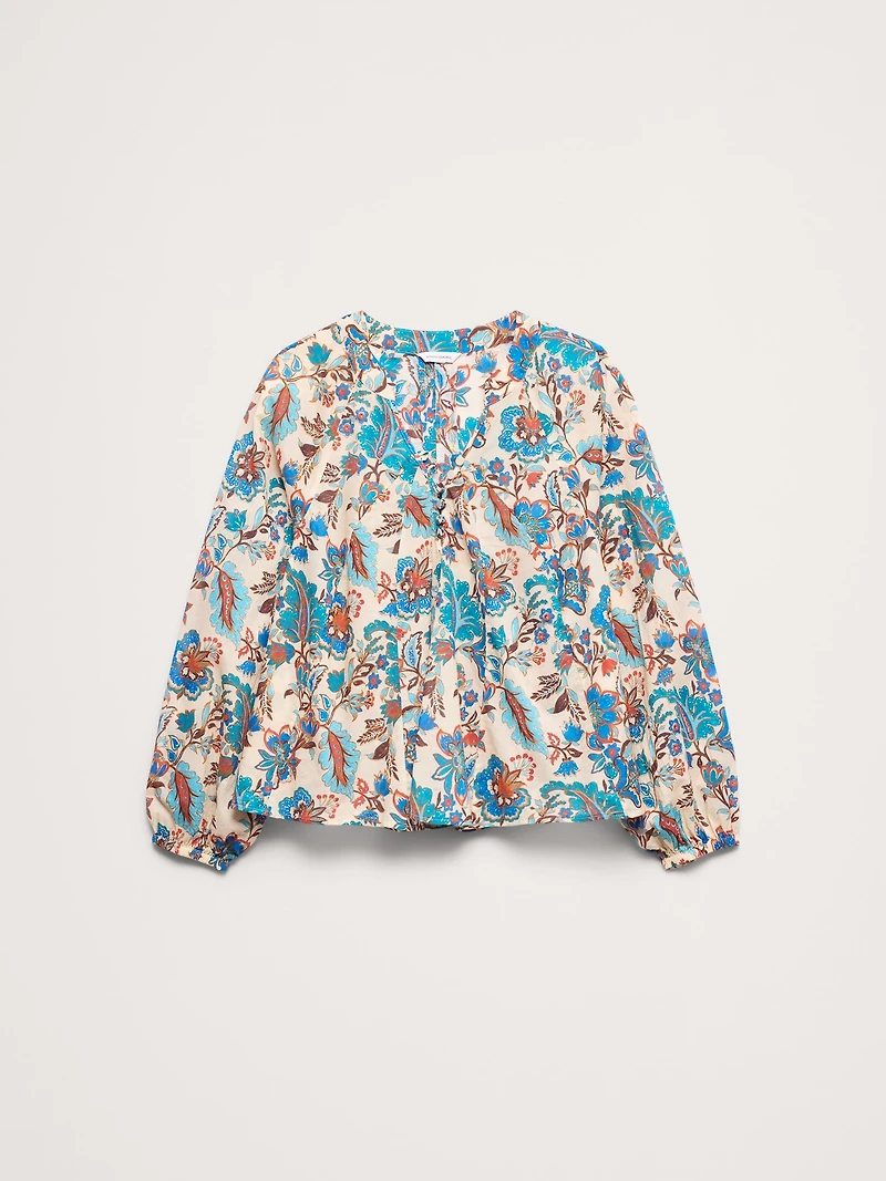 Lightweight Cotton Split-Neck Top