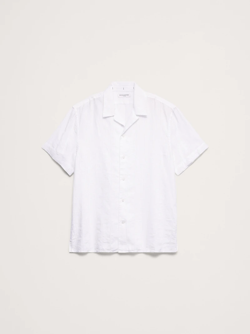 Standard-Fit Linen-Cotton Eyelet Stripe Resort Shirt