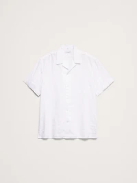 Standard-Fit Linen-Cotton Eyelet Stripe Resort Shirt