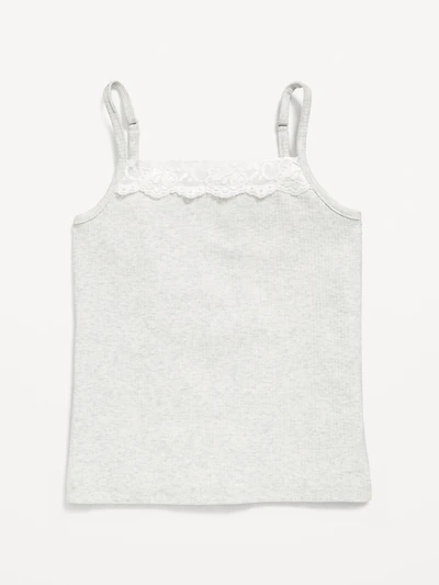 Fitted Ribbed Lace-Trim Cami for Girls