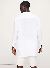 Relaxed-Fit Linen Banded-Collar Shirt