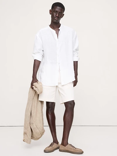 Relaxed-Fit Linen Banded-Collar Shirt
