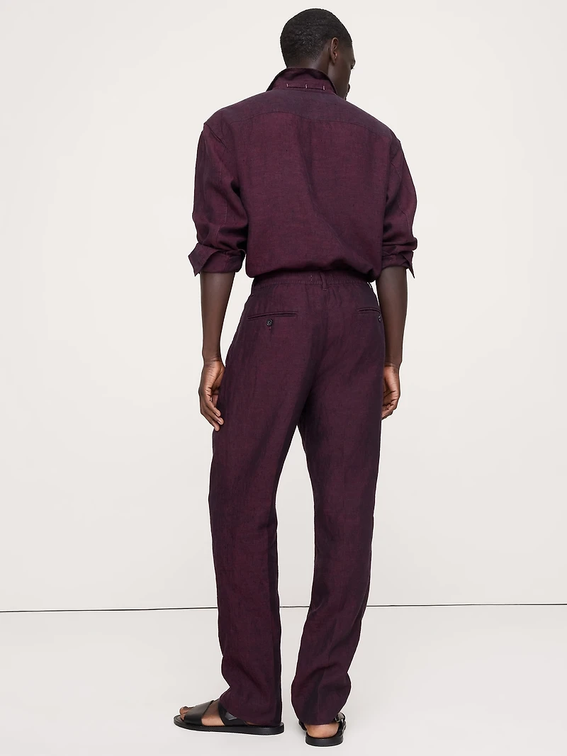 Straight Linen Pull-On Dress Pant