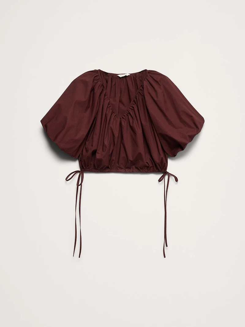 Cotton Poplin Bubble-Hem Cropped Top