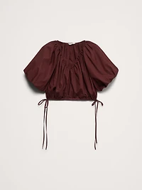 Cotton Poplin Bubble-Hem Cropped Top