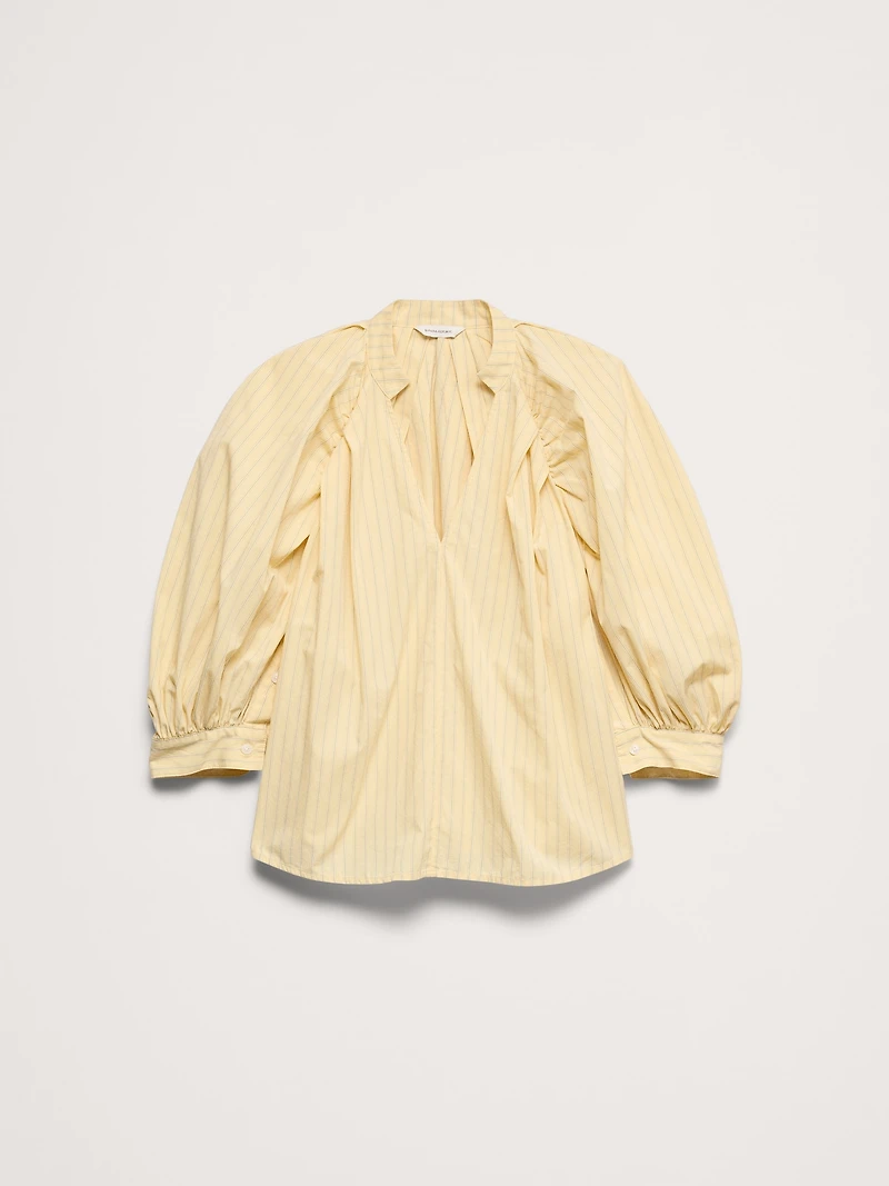 Cotton Poplin Split-Neck Top