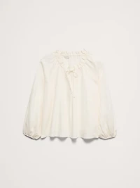 Linen Ruffle-Neck Top