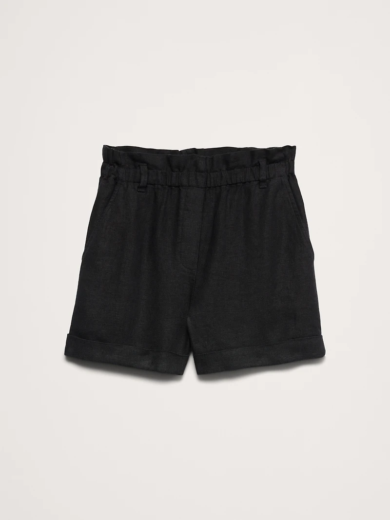 3.5" Paperbag-Waist Pull-On Linen Short