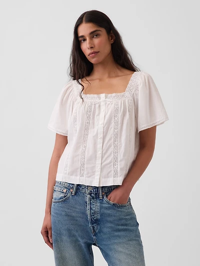 Lace-Trim Square-Neck Swing Top