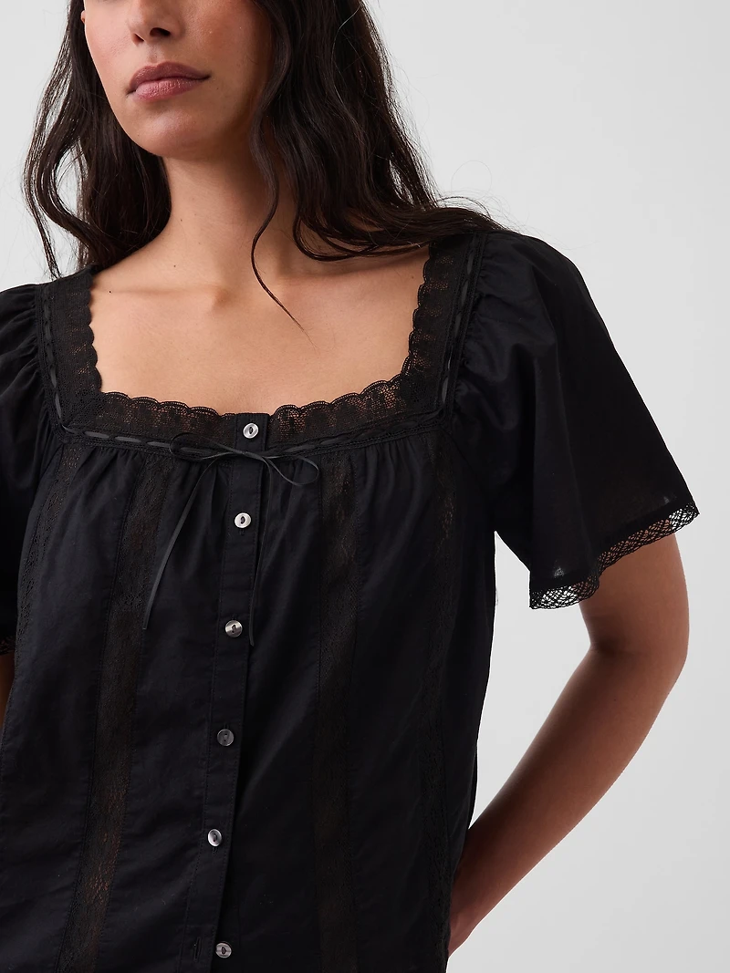 Lace-Trim Square-Neck Swing Top