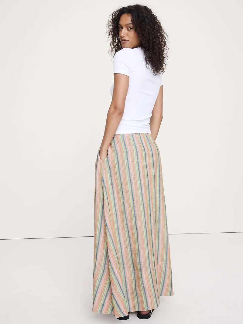 Linen Drawstring Maxi Skirt