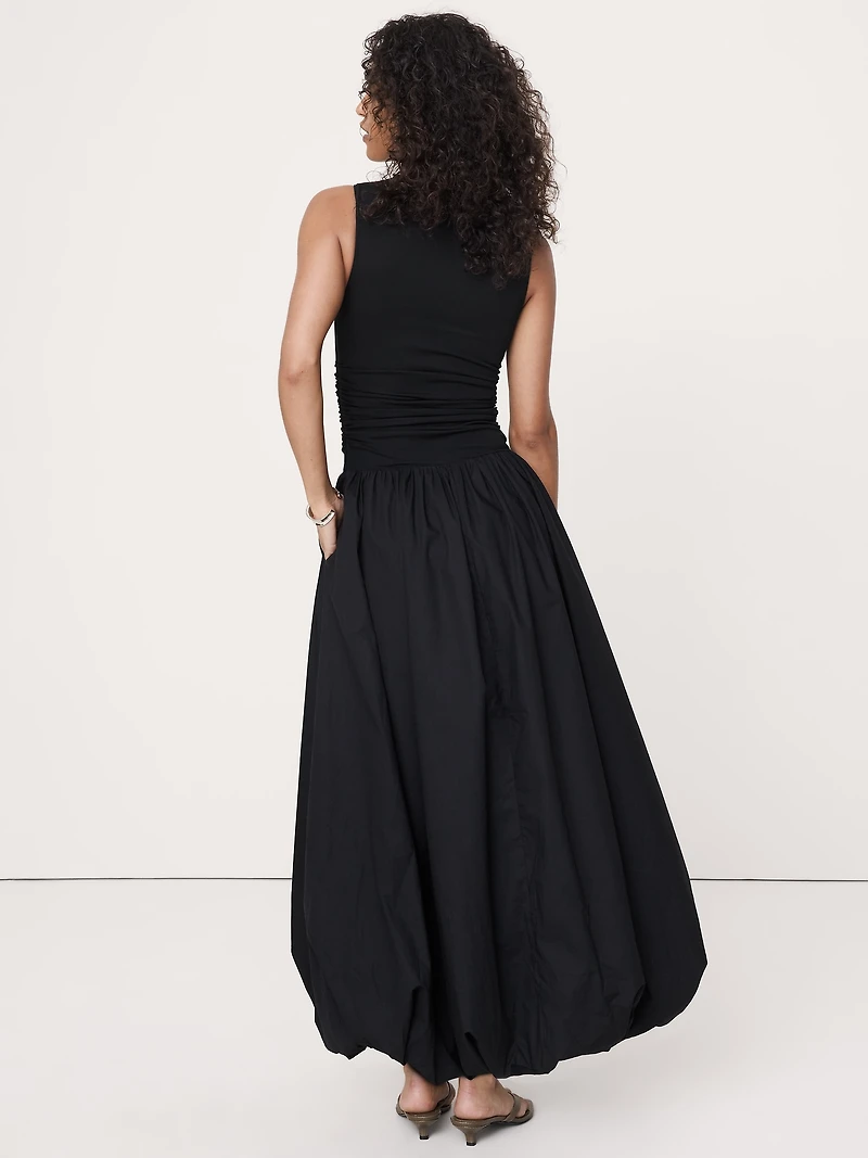 Jersey + Cotton Poplin Bubble-Hem Dress