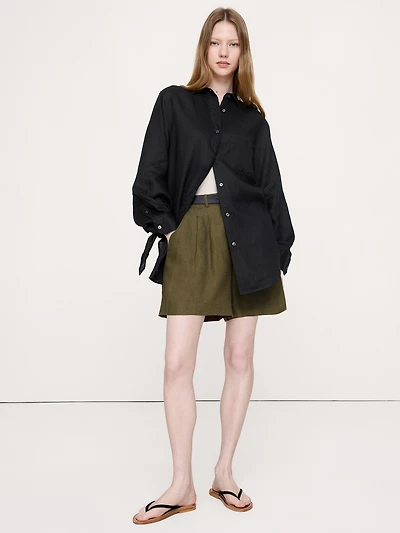 The Oversized Tie-Cuff Shirt Linen