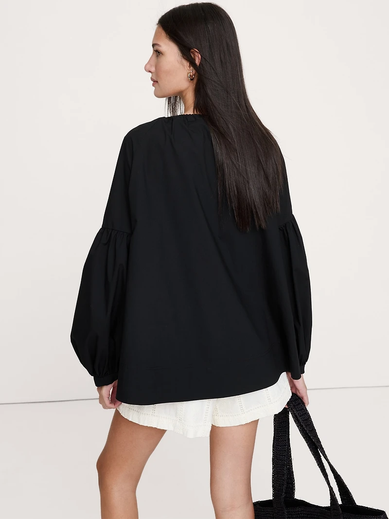 Cotton Poplin Drawstring Top