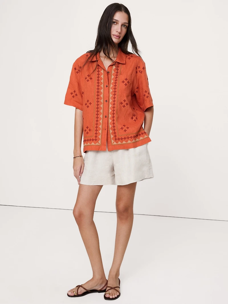 Embroidered Linen Resort Shirt