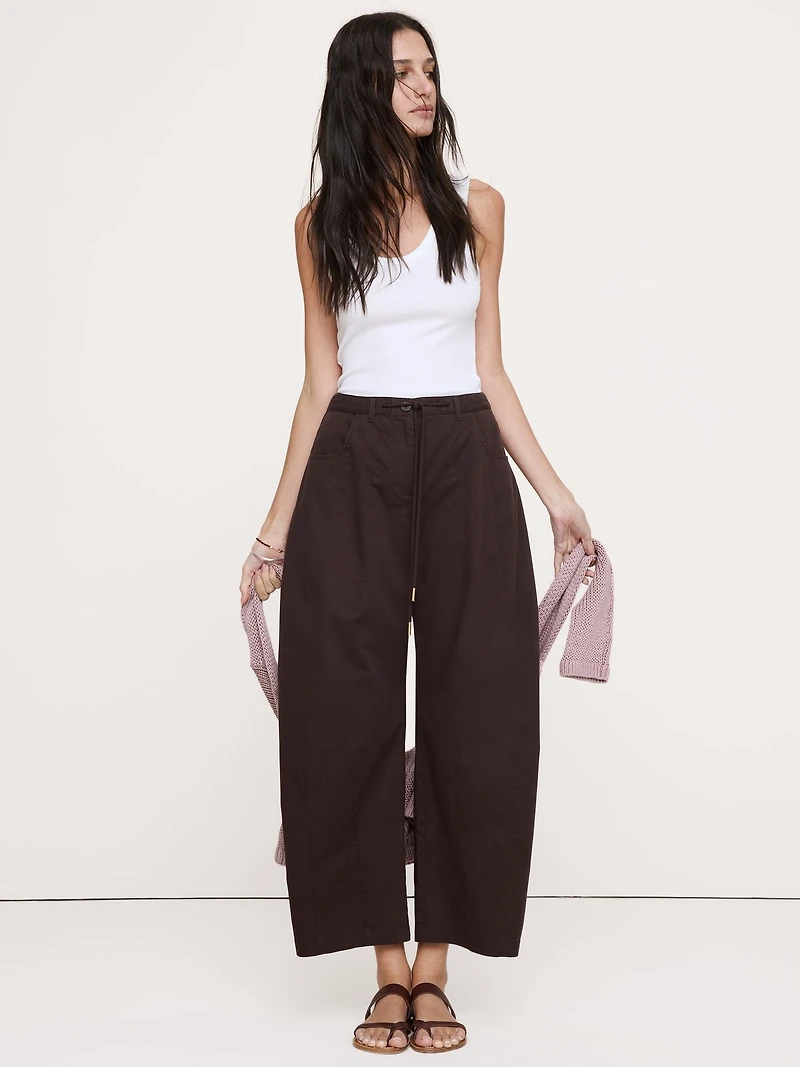 Mid-Rise Barrel Cotton Poplin Pant
