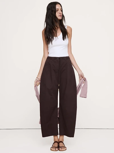 Mid-Rise Barrel Cotton Poplin Pant