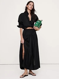 Linen Tiered Tie-Side Maxi Skirt