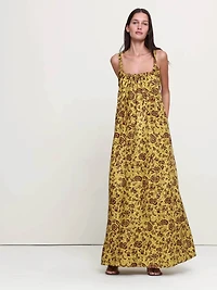 Viscose-Linen Gathered Maxi Dress