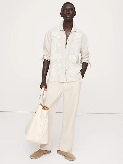 Relaxed-Fit Embroidered Linen Long-Sleeve Resort Shirt