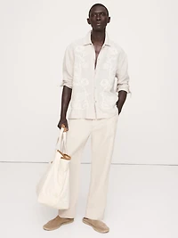 Relaxed-Fit Embroidered Linen Long-Sleeve Resort Shirt