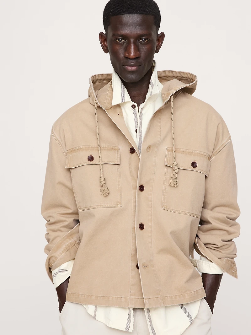 Cotton Twill Hooded Overshirt