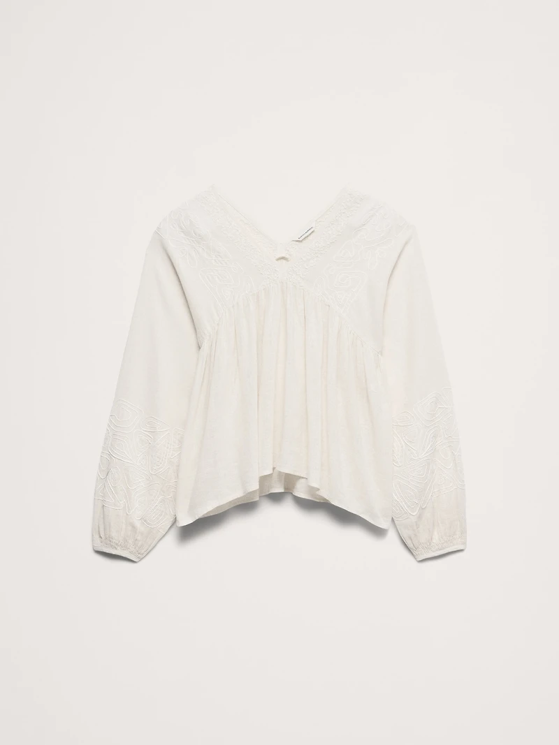 Embroidered Linen-Cotton Top