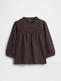 Lace-Trim Button-Front Swing Top