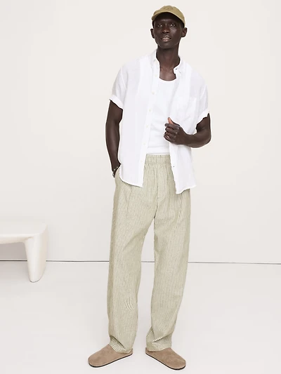 Relaxed Linen-Cotton Pleated Pull-On Pant