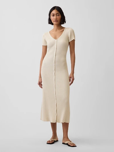 Rib Button-Front Maxi Sweater Dress