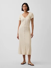 Rib Button-Front Maxi Sweater Dress